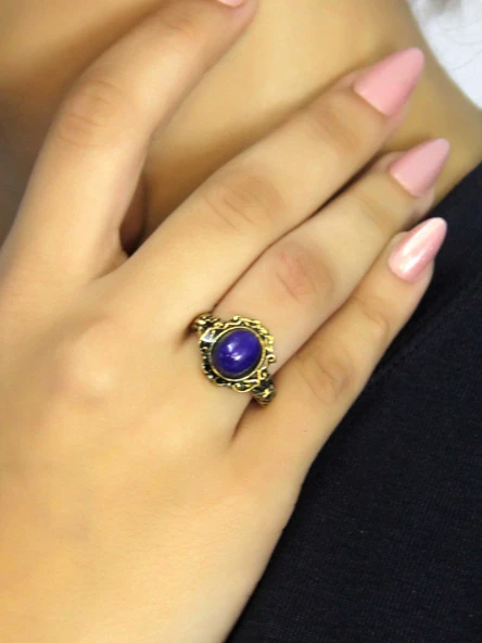 Doğal Taş Lapis Doğal Taşlı Antik Model Kadın Ayarlanabillir Yüzük euy80l ürün görseli