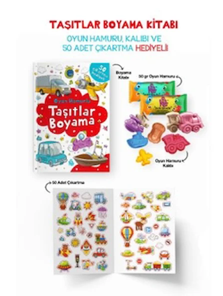 Taşıtlar Boyama Kitabı - Oyun Hamuru, Oyuncak ve Çıkartma Hediyeli / 9786259854380 ürün görseli