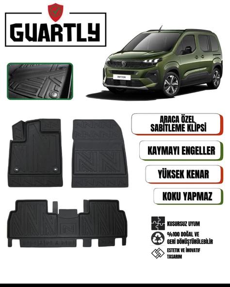Guartly Peugeot Rifter 2019 ve Sonrası Için Uyumlu Araca Özel 4d Premium Havuzlu Paspas Takımı