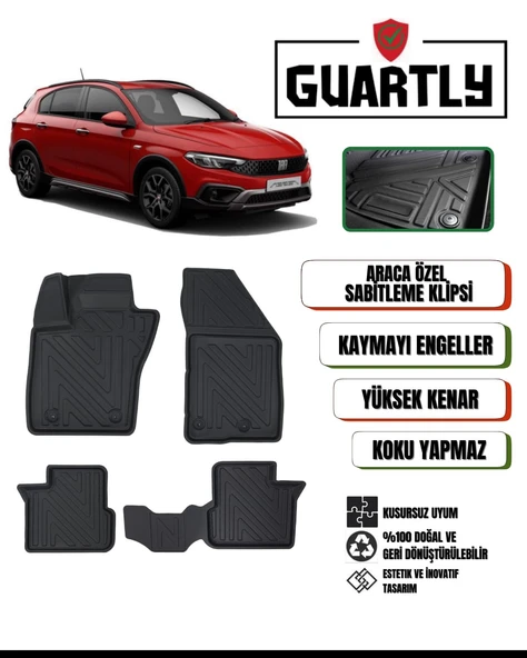 Guartly Fiat Egea Cross Araca Özel 4D Tam Uyumlu Premium Havuzlu Paspas Takımı