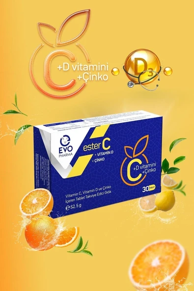 EVOPHARMA Ester C Vitamin D Vitamin C Ve Çinko Içeren Takviye Edici Gıda 30 Tablet - Resim 5