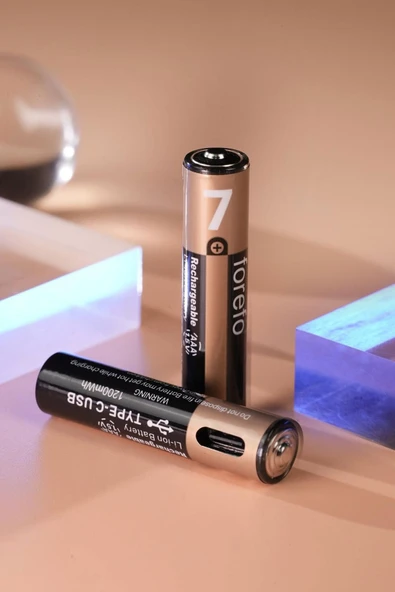 ULTRATEKNO USB Type-C Şarjlı AAA Pil 1.5V 1000+ Kez Şarj Edilebilir Lityum Pil Kalem Pil (2’li Paket) ürün görseli 1