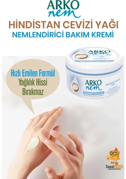 Arko Nem, Hindistan Cevizi Yağlı, El ve Vücut Kremi - 300 ml x 3 Adet - 3