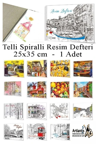 Telli Resim Defteri 15 Yaprak 25x35 cm 1 Adet Artlantis Spiralli Orta Boy Telli Resim Defteri Karton Kapak 110 gr Okul
