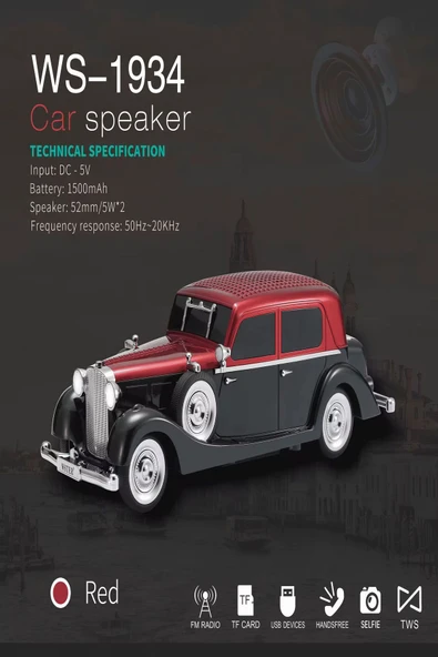 ULTRATEKNO WS-1934 Pontiac Sedan Diecast Araba Bluetooth Hoparlör Işıklı, FM Radyo ve USB Destekli Müzik Kutusu - 8