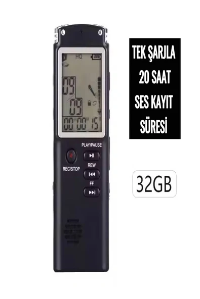 ULTRATEKNO 32 GB Premium Led Büyük Ekranlı Profesyonel Ses Kayıt Cihazı Okul Ders Not,Toplantı Röportaj