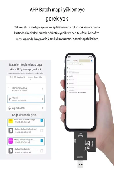 ULTRATEKNO iphone 15 / 16 / 17 serilerine uyumlu Sd Kart Hafıza Kart okuyucu Type-C USB Flash Bellek Okuyucu - Resim 4