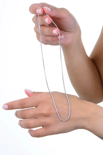 Gümüş beyaz altın rodajlı pırlanta modeli zirkon taşlı su yolu kolye SGTL12954RODAJ - Resim 3