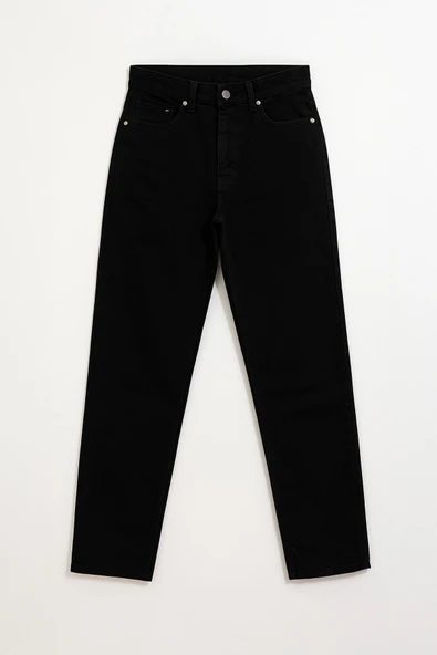 Kadın Yüksek Bel Mom Fit Siyah Jean Pantolon - 2