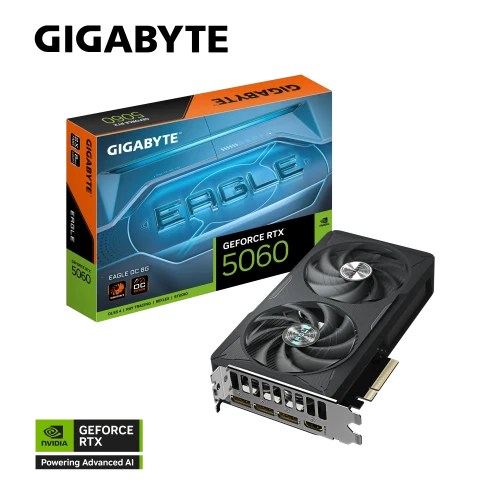 GIGABYTE GV-N5060EAGLE OC-8GD, RTX5060, EAGLE OC, 8Gb, GDDR7, 128BIT, 2 Fanli, 1xHDMI, 3xDP, GAMING Ekran KARTI