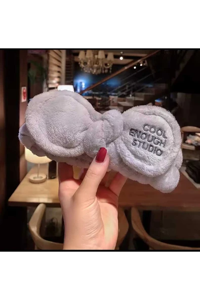 Sekk O Kadın 3 Lü Pembe , Gri ,Sarı  Peluş Saç Bandanası Fiyonklu Makyaj Toka İşlemeli Peluş Bandana