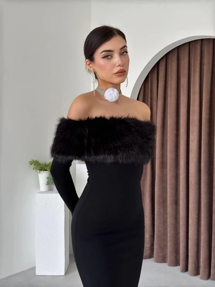 Bestia Straplez Tüy Detaylı Elbise ürün görseli 1