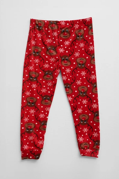 Kız Çocuk Yumuşak Kadife Dokulu Kırmızı Pijama Altı - Resim 2