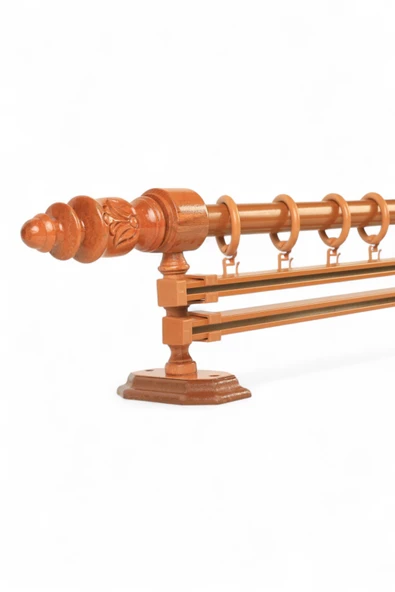Twins Decorative Modern Demonte Başlıklı Meşe Çift Raylı Ahşap Rustik Perde Askısı - 225 CM ürün görseli 1