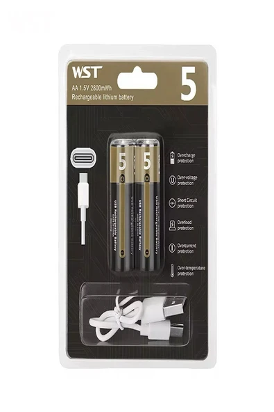 ULTRATEKNO USB Type-C Şarjlı AA Pil 1.5V | 1000+ Kez Şarj Edilebilir Lityum Pil | Kalem Pil (2’li Paket) - Resim 5