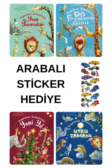 ARABALI STİCKER HEDİYELİ - OKUL ÖNCESİ RESİMLİ KİTAPLAR MASAL - HAYVANAT BAHÇESİNDE UYKU ZAMANI ... ürün görseli