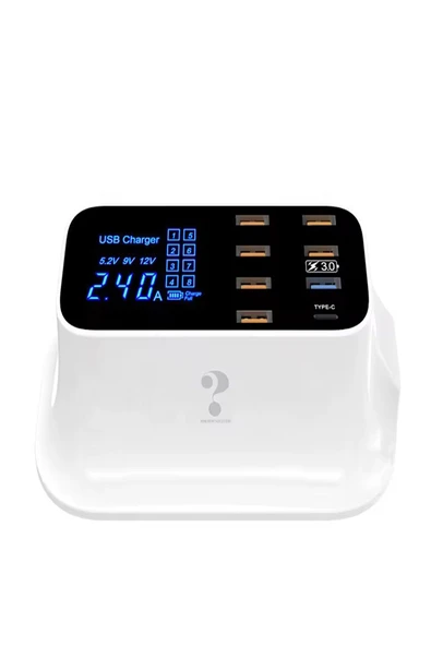 ULTRATEKNO DooLike 8 Port USB Hızlı Şarj İstasyonu QC 3.0 + Type-C Amper LED Göstergeli Akım Koruma 1.5m Kablo - 6