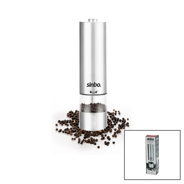 SİNBO SHB-7502 PİLLİ  OTOMATİK TUZ - KARABİBER ÖĞÜTÜCÜ IŞIKLI  ÇELİK GÖVDE  AKRİLİK HAZNE (5284) ürün görseli