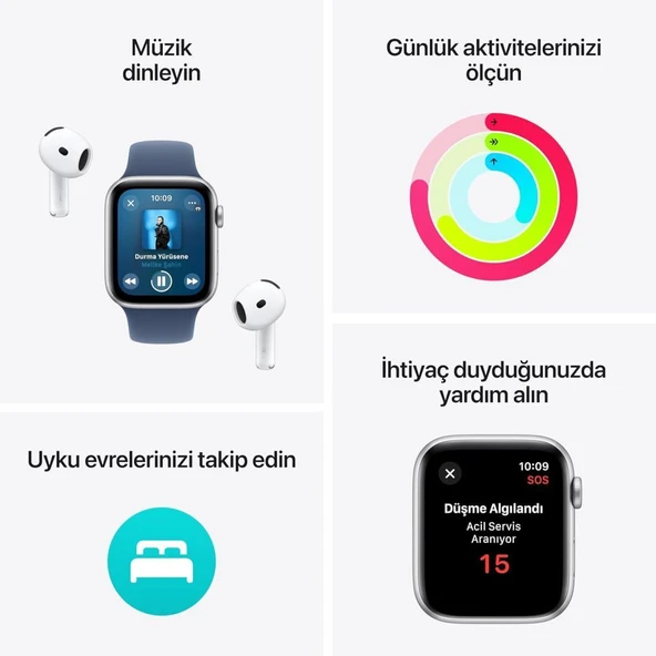 Apple Watch SE 2 2023 GPS 44mm Gece Yarısı Alüminyum Kasa ve Spor Kordon Akıllı Saat (Apple Türkiye Garantili) - 4