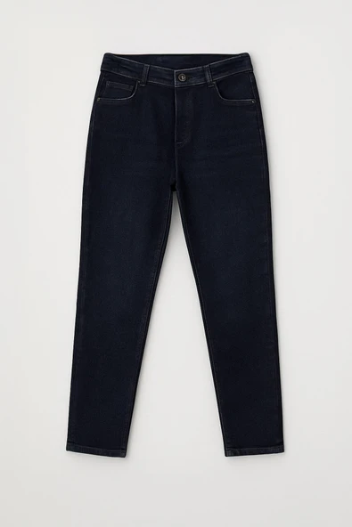 Kadın Yüksek Bel Skinny Fit Likralı Lacivert Jean Pantolon - Resim 2