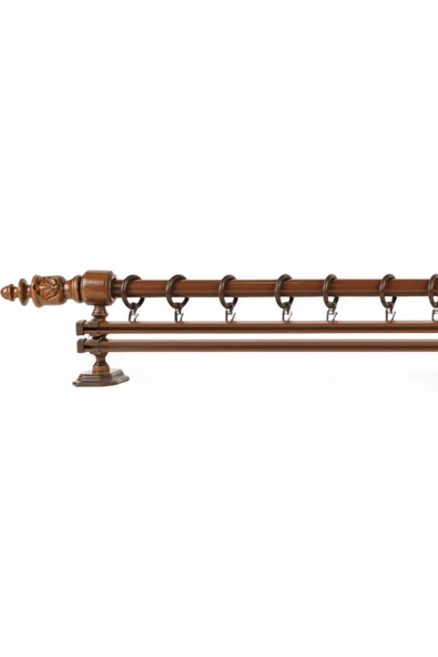 Twins Decorative Modern Demonte Başlıklı Ceviz Çift Raylı Ahşap Rustik Perde Askısı - 300 CM - Resim 3