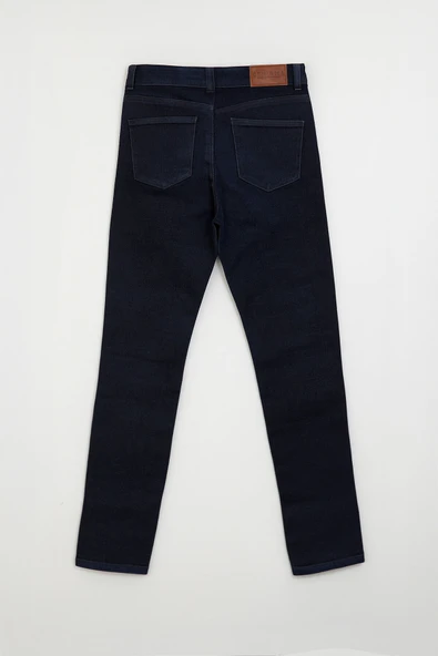 Kadın Yüksek Bel Skinny Fit Likralı Lacivert Jean Pantolon - Resim 3