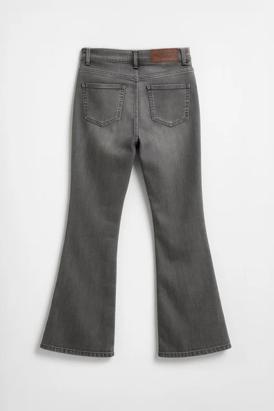 Kadın İspanyol Paça Likralı Esnek Gri Flare Jean Pantolon - Resim 3