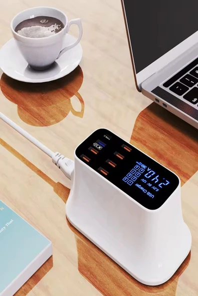 ULTRATEKNO DooLike 8 Port USB Hızlı Şarj İstasyonu QC 3.0 + Type-C Amper LED Göstergeli Akım Koruma 1.5m Kablo - 4