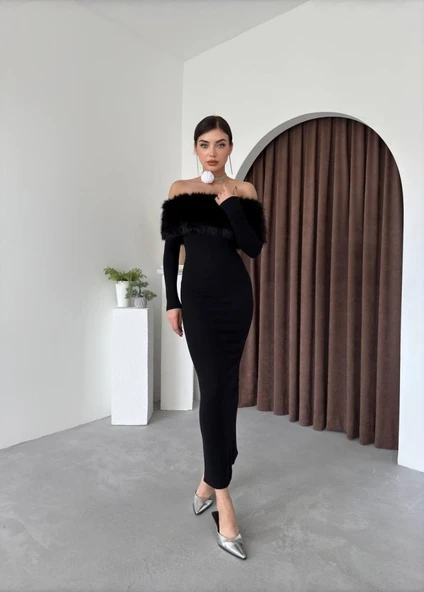 Bestia Straplez Tüy Detaylı Elbise - Resim 4