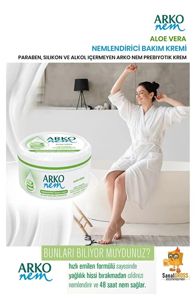 Arko Nem, Aloe Vera, Nemlendirici El ve Vücut Bakım Kremi - 300 ml x 3 adet - Resim 5