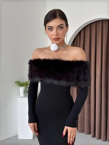 Bestia Straplez Tüy Detaylı Elbise - Resim 5