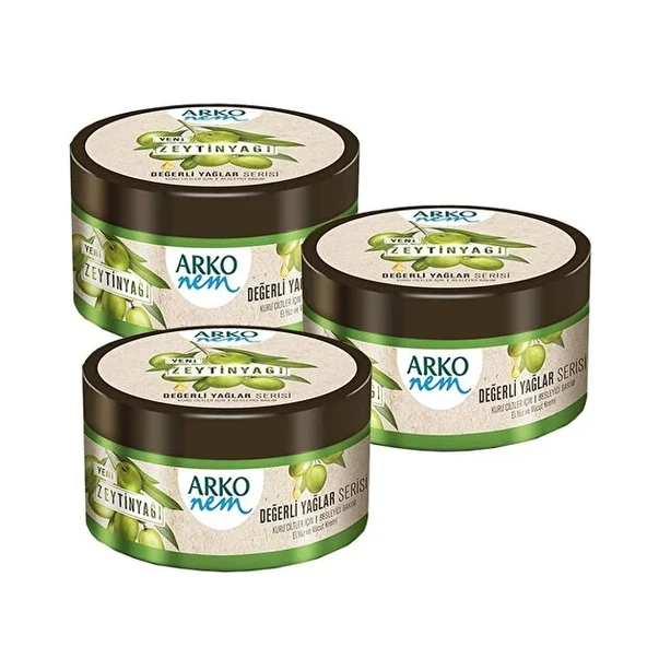 Arko Nem, Değerli Yağlar, Zeytinyağlı, Nemlendirici Krem - 250 ml x 3 Adet
