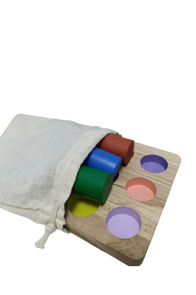 Sekk O Eğitici Ahşap Oyuncak Zihin Geliştirici Boyalı Renk Çeşitli Bul Tak Tablalı Silindir. Oyuncak - 2