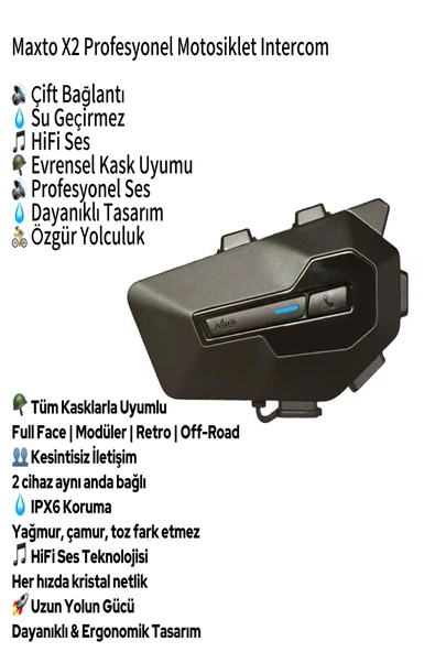 ULTRATEKNO Profesyonel Maxto X2 Intercom IPX6 Su Geçirmez, Gürültü Önleyici, HIFI Ses, Tüm Kasklara Uygun - Resim 2