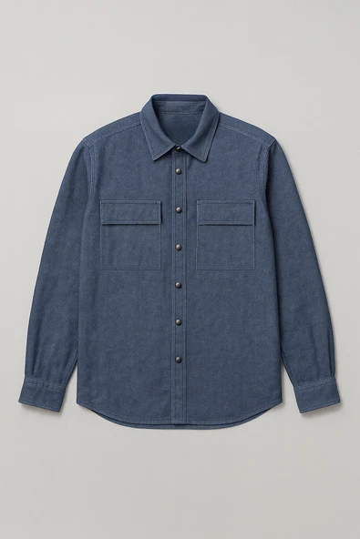 Erkek Cep Detaylı Mavi Jean Gömlek - 2