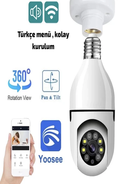 BAYINDIRELEKTRONİK 1080P FHD Ampul Kamera Balık Gözü Lens 360° Panoramik Balıkgözü Ampul Kamera + 64GB Hafıza Kart - 3