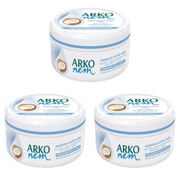 Arko Nem, Hindistan Cevizi Yağlı, El ve Vücut Kremi - 300 ml x 3 Adet