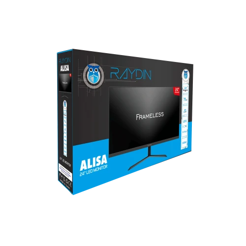 RAYDIN ALISA, 24", 2ms, 75Hz, Full HD, D-Sub, HDMI, Frameless, VA LED Monitör Siyah - Resim 4