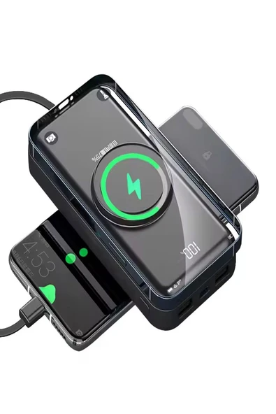ULTRATEKNO 10000 mAh Powerbank | Kablosuz Şarj | 3’ü 1 Arada Kablo | LED Gösterge | Type-C / Micro / iOS Uyumlu