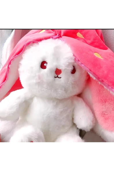 Sekk O Sevgiliye Özel Hediyelik Çilek Tavşan Peluş Oyuncak 35 Cm Özel Tasarım-fermuarlı Yapısıyla - 4