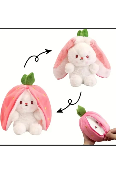 Sekk O Sevgiliye Özel Hediyelik Çilek Tavşan Peluş Oyuncak 35 Cm Özel Tasarım-fermuarlı Yapısıyla - 5
