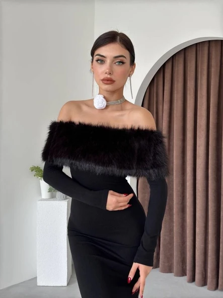 Bestia Straplez Tüy Detaylı Elbise - Resim 3