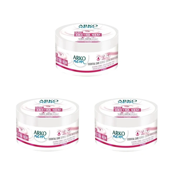 Arko Nem Temel Bakım Serisi Ekstra Nem Gliserinli Nemlendirici Krem Kuru Ciltler 250 ml x 3 Adet ürün görseli