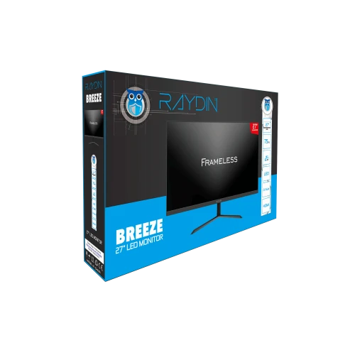 RAYDIN BREEZE, 27", 2ms, 75Hz, Full HD, D-Sub, HDMI, Frameless, VA LED Monitör Siyah - Resim 4