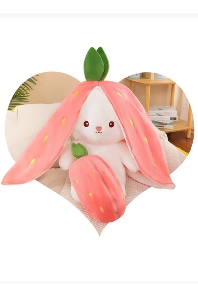 Sekk O Sevgiliye Özel Hediyelik Çilek Tavşan Peluş Oyuncak 35 Cm Özel Tasarım-fermuarlı Yapısıyla - 7