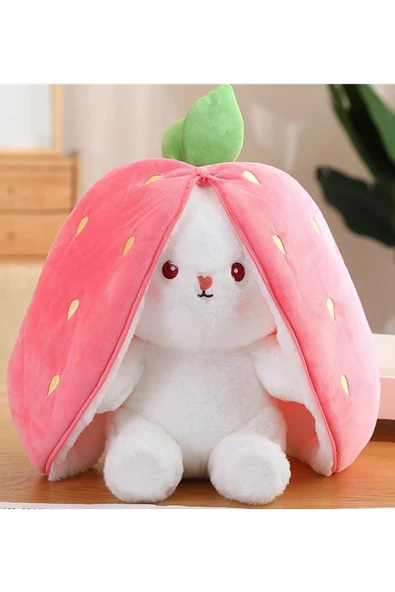 Sekk O Sevgiliye Özel Hediyelik Çilek Tavşan Peluş Oyuncak 35 Cm Özel Tasarım-fermuarlı Yapısıyla