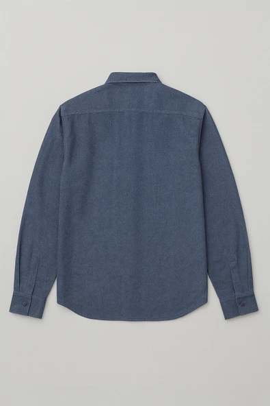 Erkek Cep Detaylı Mavi Jean Gömlek - 3