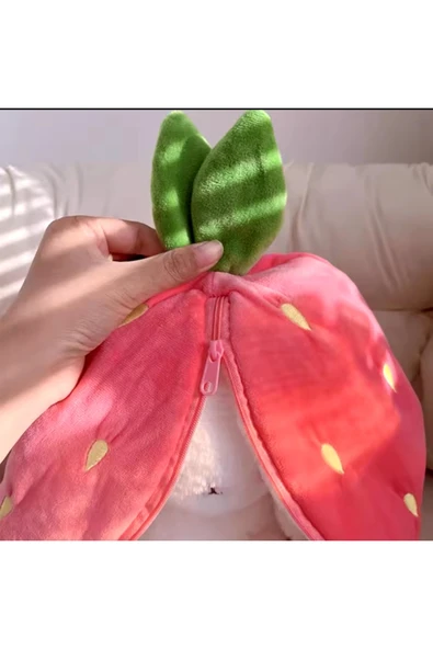 Sekk O Sevgiliye Özel Hediyelik Çilek Tavşan Peluş Oyuncak 35 Cm Özel Tasarım-fermuarlı Yapısıyla - 6