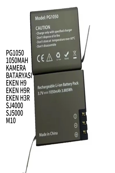 ULTRATEKNO 2 Adet Pg1050 Batarya Eken Aksiyon Kamera Bataryası 3.7v 1050mah 3.885wh - 2