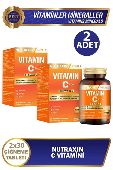 Nutraxin Vitamin C 500 mg 30 Çiğneme Tablet 2 Adet ürün görseli 1